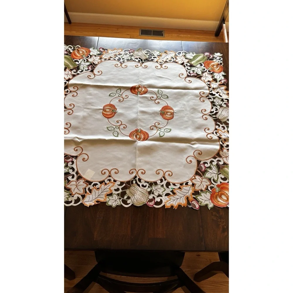 Vintage Fall Harvest Autumn Pumpkin Embroidered Tablecloth Runner‎ 33
